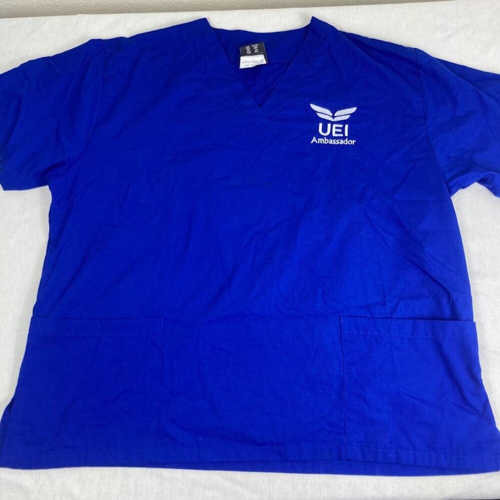 UEI Ambassador Blue Scrub Top Unisex Size L V-Neck